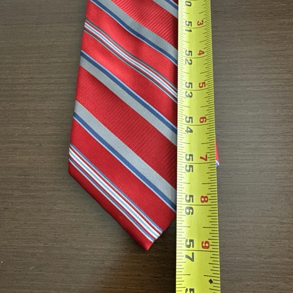 Ashford & Brooks London Handmade 100% Silk Tie Stripes Red /Blue Gray EUC